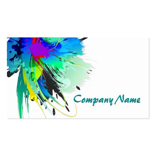 Abstract Peacock Paint Splatters Business Card (front side)
