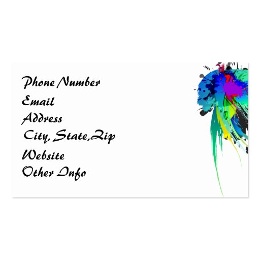 Abstract Peacock Paint Splatters Business Card Template (back side)