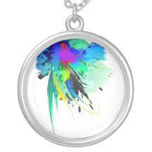 Abstract Peacock Paint Splatters Personalized Necklace