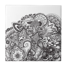 Abstract pen and ink doodle ceramic tile
