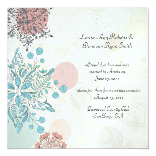 Abstract Pink Blue Gray Floral Post Wedding Personalized Invites