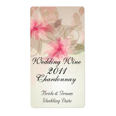 Abstract Pink Floral Wedding Wine Label by Wedding Trends