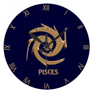 Abstract Pisces Blue Zodiac Symbol Wall Clock