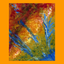 Abstract Plants in Blue, Red, Yellow, and Green posters