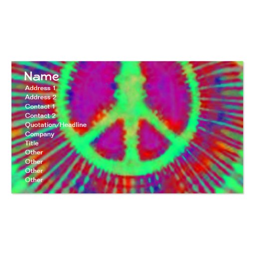 Abstract Psychedelic Tie-Dye Peace Sign Business Cards (front side)