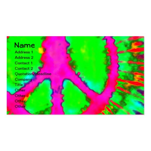 Abstract Psychedelic Tie-Dye Peace Sign Business Card (front side)