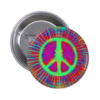 Abstract Psychedelic Tie-Dye Peace Sign Pinback Button