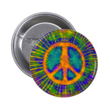 Abstract Psychedelic Tie-Dye Peace Sign Pinback Button