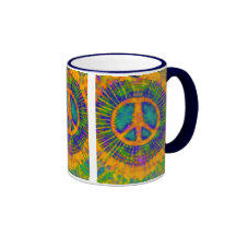 Abstract Psychedelic Tie-Dye Peace Sign Coffee Mugs