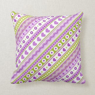 Abstract Purple green pattern dots flowers hearts Pillow