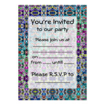 Abstract Rainbow Mandala Fractal Custom Invitations
