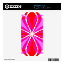 Abstract Red and Fuchsia on White Floral Design Skins For The iPhone 4