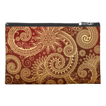 Abstract Red and Gold Floral Pattern Travel Accessories Bags