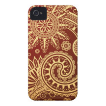 Abstract Red and Gold Floral Pattern iPhone 4 Case
