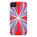 Abstract Red, Cornflower Blue, White Floral Design iPhone 4 Cases