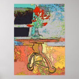 Abstract Red Flowers Still Life Poster