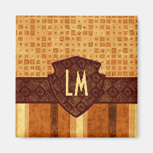 Abstract Retro Monogram Amber Brown Orange Pattern Refrigerator Magnet
