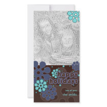Abstract Retro Snowflakes Photo Card in Blues photo cards