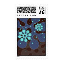 Abstract Retro Snowflakes Postage in Blue postage