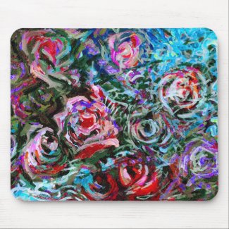 Abstract roses in red and turqoise - mousepad mousepad