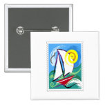Abstract Sailboat and Sun Stamp Buttons