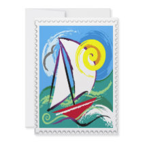 Abstract Sailboat and Sun Stamp Invitations