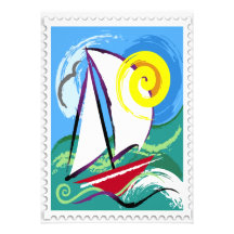 Abstract Sailboat and Sun Stamp Invitations