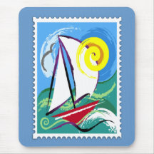 Abstract Sailboat and Sun Stamp Mousepad