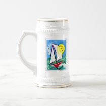 Abstract Sailboat and Sun Stamp Mugs