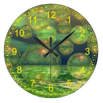 Abstract Spring Creation – Green & Gold Renewal wall clocks