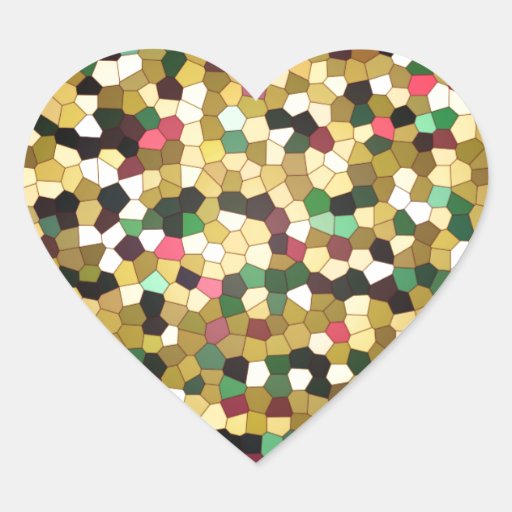 Abstract Stained Glass Gold Pink Green Mosaic Heart Stickers