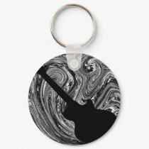 Abstract Swirls Guitar Keychain, Black & White