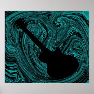 Abstract Swirls Guitar Poster, Teal