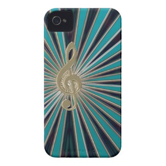 Abstract Teal Sunburst with Music Clef for iPhone Iphone 4 Case-mate Cases