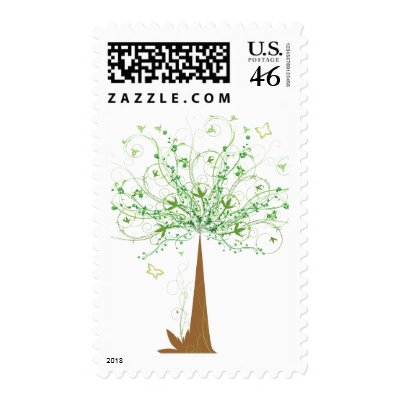 Abstract Tree and Butterflies Postage Stamps by earthdayshirtsgifts