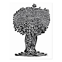 artsprojekt, nature, ink, leaves, abstract, garden, blackandwhite, original, contemporary, tree, plants, drawing, Cartão postal com design gráfico personalizado