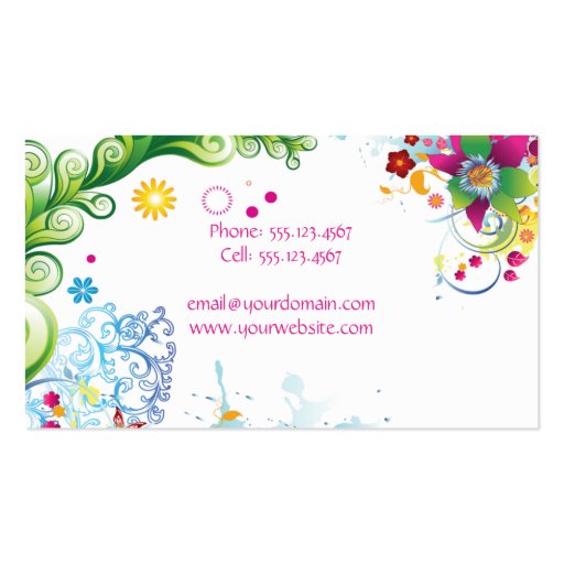 Abstract Tropical Flowers and Swirls Business Card (back side)