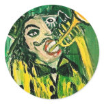 ABSTRACT TRUMPET PLAYER ROUND STICKERS