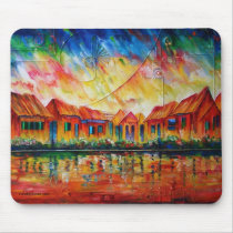 mousepad, canvas print, abstract art, african, african village, fine art, painting, landscape, mixed media, Mouse pad with custom graphic design
