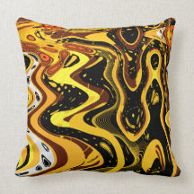 Abstract Waves in Black, White, Gold Throw Pillows