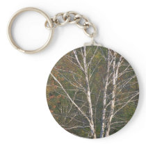 Abstract White birch tree on the edge of a hardwoo Key Chain
