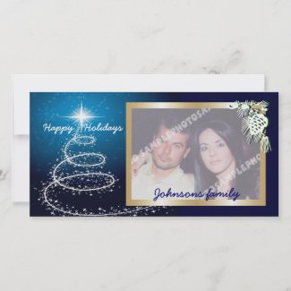 Abstract White Christmas Tree On Glowing Blue photocard