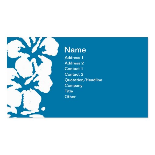 Abstract White Hibiscus Flowers on Blue Business Card Templates (front side)