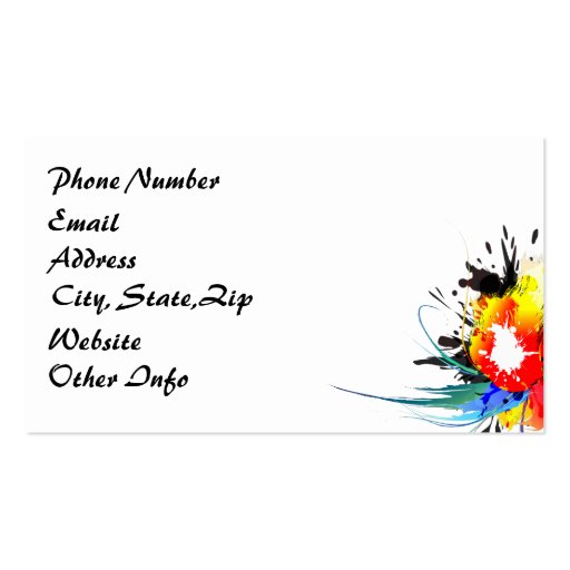 Abstract Wild Parrot Paint Splatters Business Cards (back side)