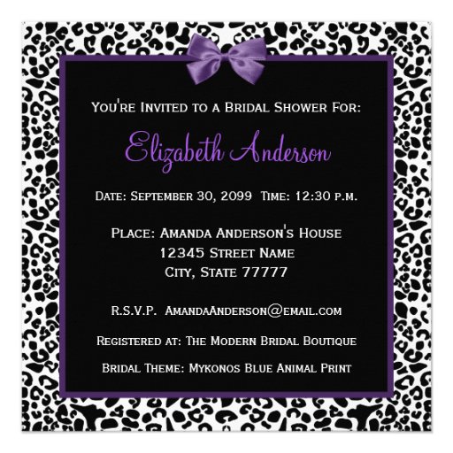 Acai Purple Gown Leopard PrintBridal Shower Invitations