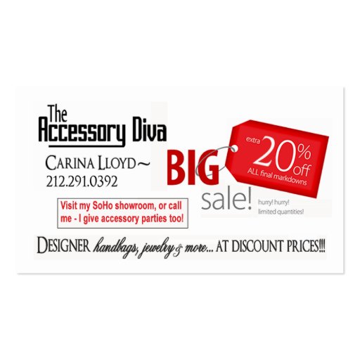 Accessory Diva: Jewelry Fashion Seller Business Card (back side)