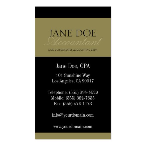 Accountant Antique Gold Script Business Card Template (back side)