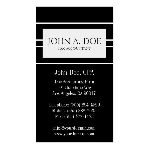 Accountant CPA Accounting Bookkeeper B/W Stripes Business Cards (back side)