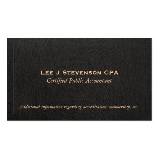 Accountant CPA Faux Black Linen Business Card (front side)