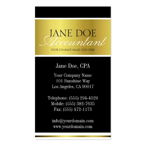 Accountant CPA Gold Metallic Script Business Card Templates (back side)